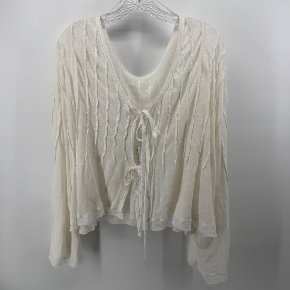 Free People Ivory Slub Knit Tie Front or Back Long Sleeve Top Boho XL NEW